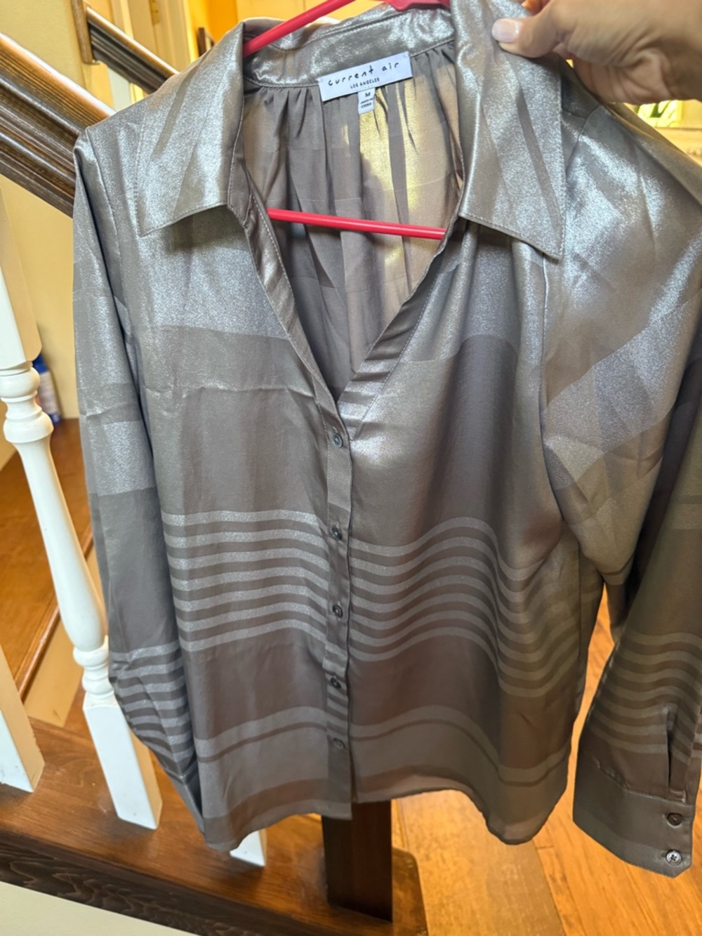 Current Air Metallic Taupe Button-Front Top